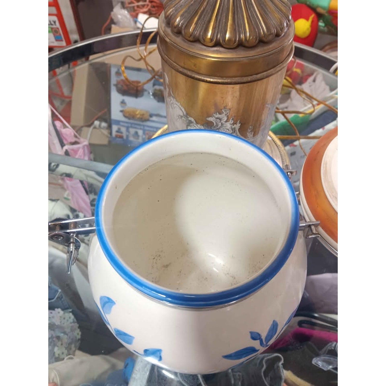 Inspirado Blue Leaves White Cookie Jar