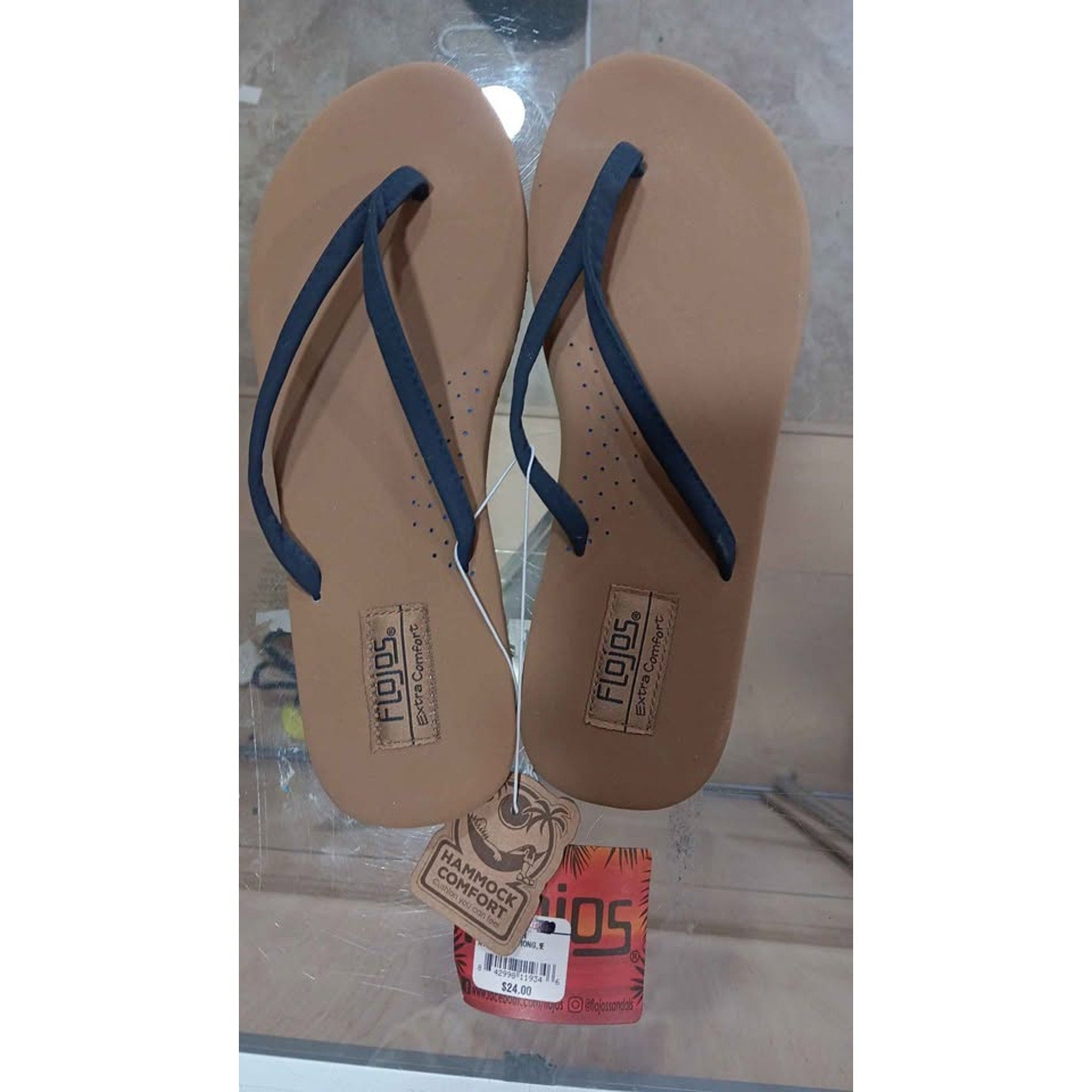 Flojos Navy Tan Sandals Flip Flops Size 9 Arch Support