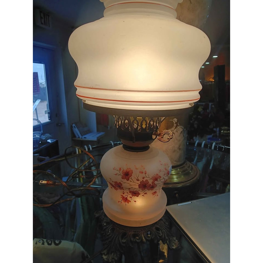 Vintage GWTW hurricane lamp L&L wmc 1973 Pink Flowers On Branches LED BULB