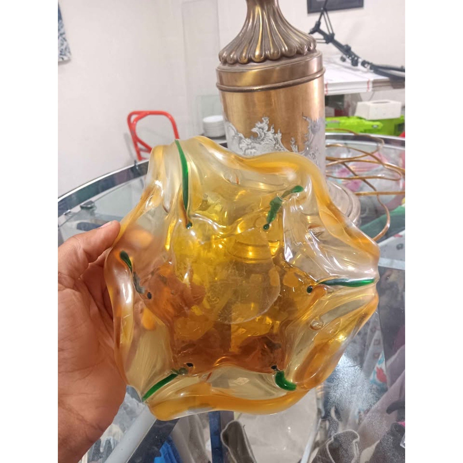 Yellow and Green Hand Blowed Glass