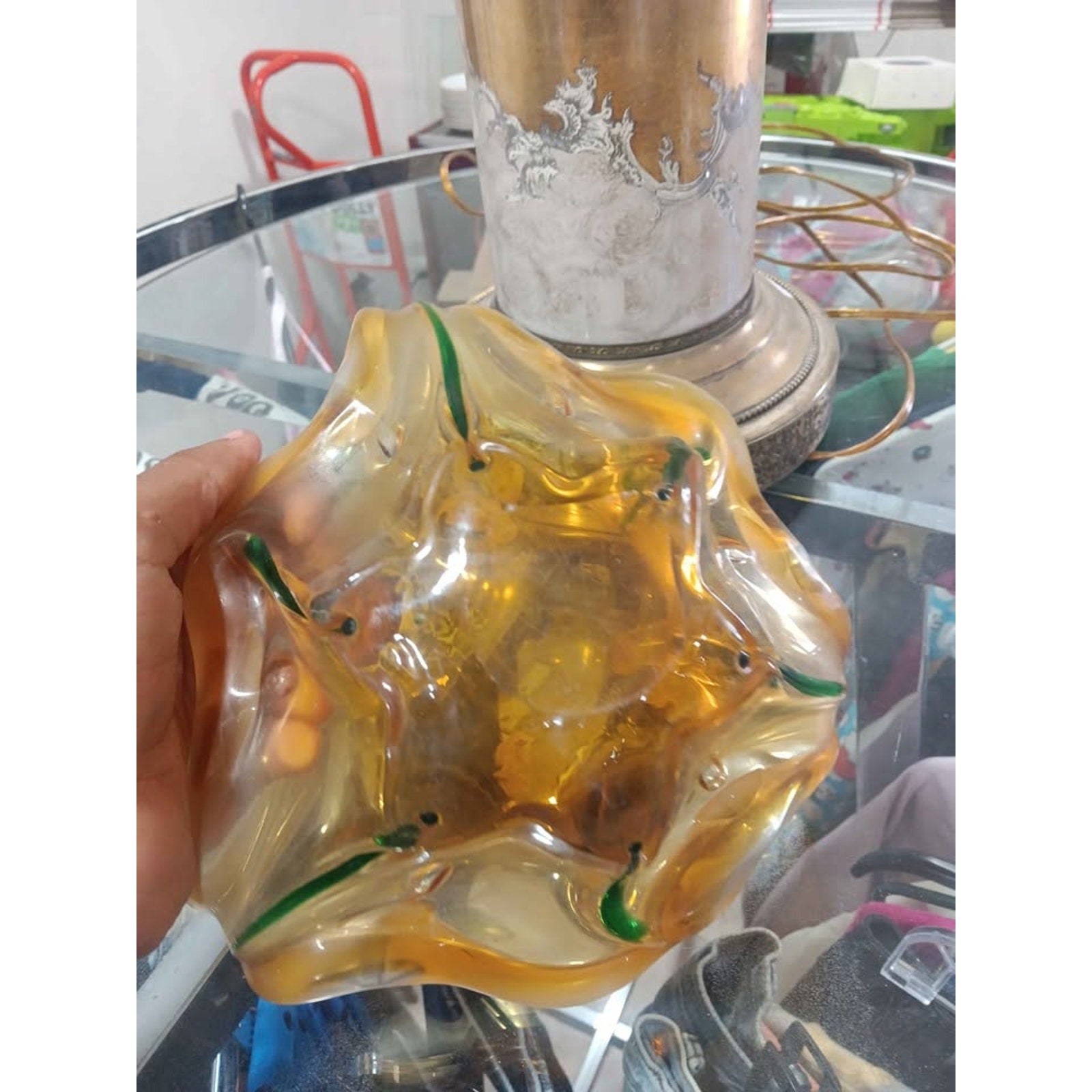 Yellow and Green Hand Blowed Glass