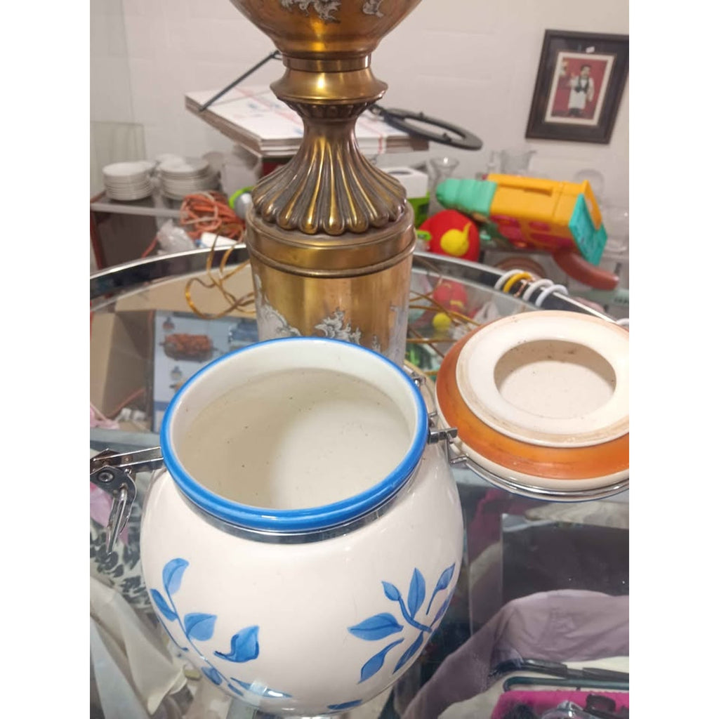 Inspirado Blue Leaves White Cookie Jar