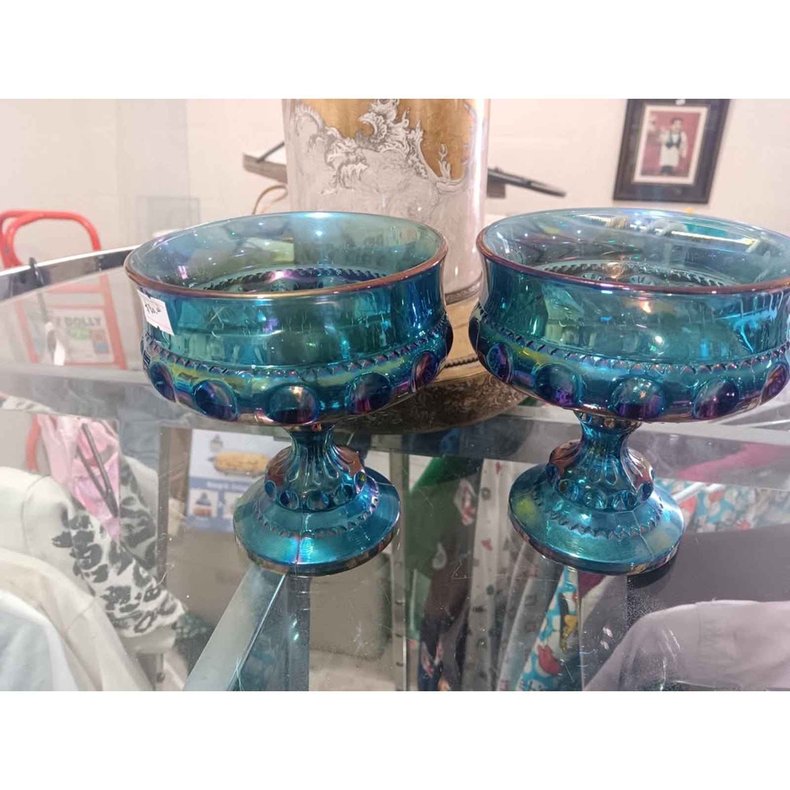 Vintage Carnival Glass Blue oil Glassware