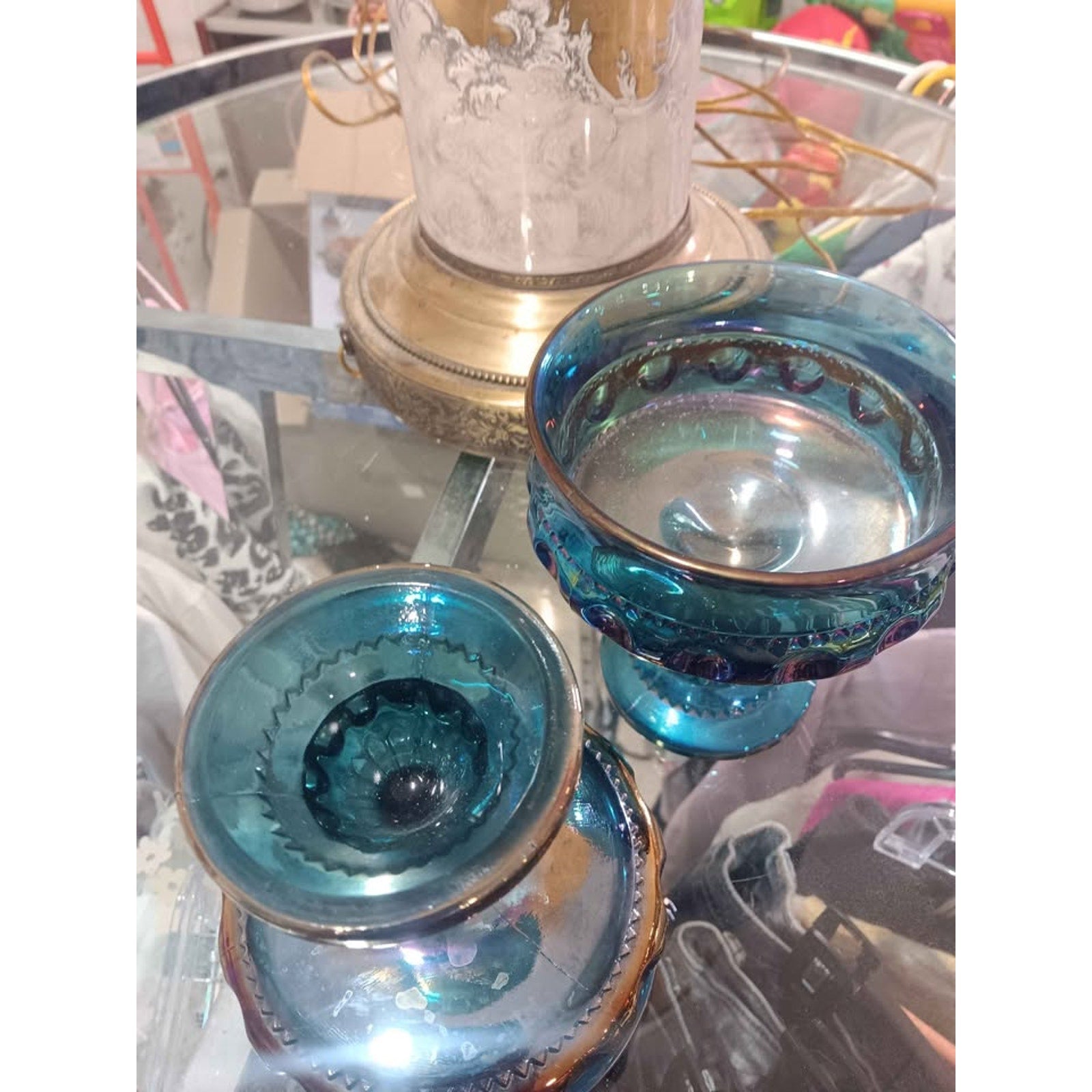 Vintage Carnival Glass Blue oil Glassware
