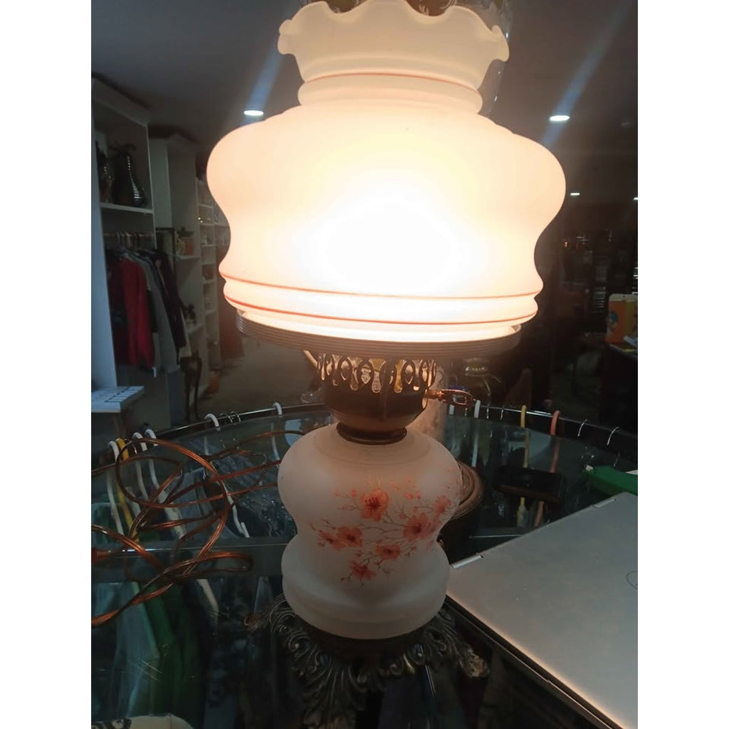 Vintage GWTW hurricane lamp L&L wmc 1973 Pink Flowers On Branches LED BULB