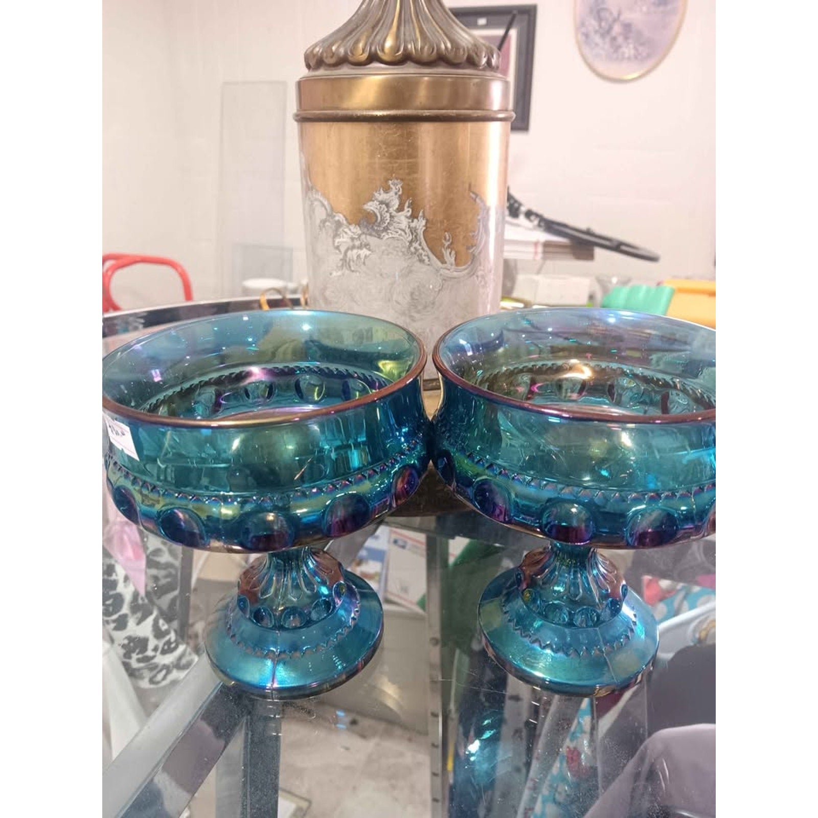 Vintage Carnival Glass Blue oil Glassware